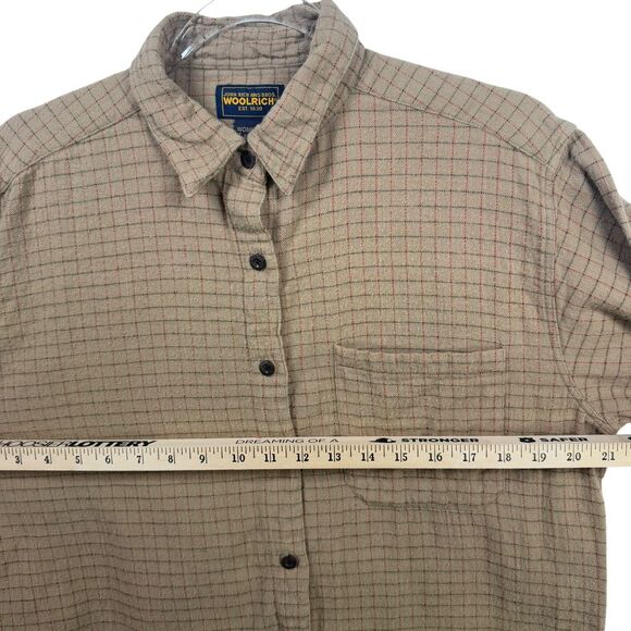 Woolrich Tan Windowpane Check Cotton Button Down Shirt Casual Long Sleeve Large - Picture 5 of 6